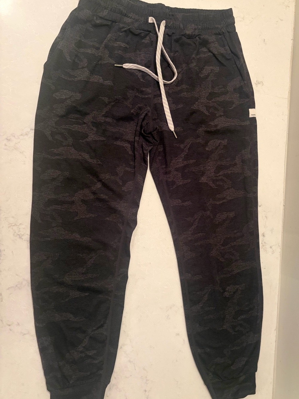 Vuori Black Camo Joggers with White Drawstring Athletic